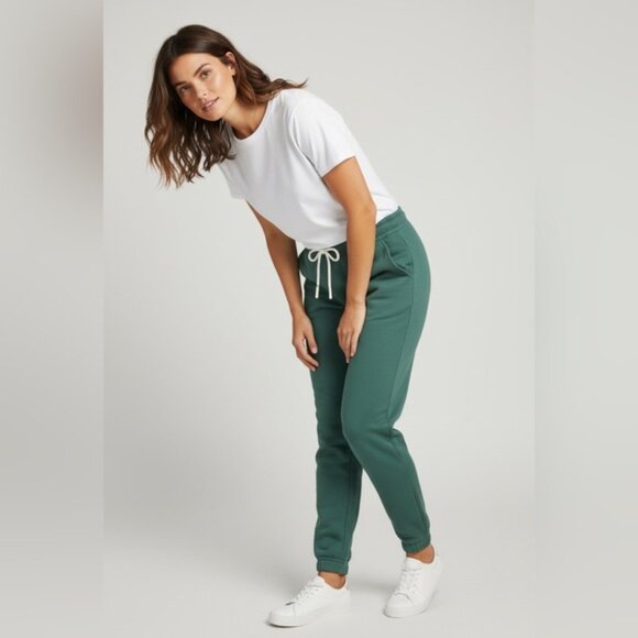 Women L green casual  launch pants elastic waist drawstring straight leg - Picture 5 of 15